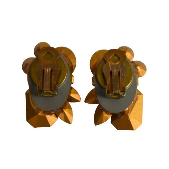 Multi Color Bejeweled Jewel Tone Faux Gem 1980s Statement Clip On Earrings - Picture 2 of 3